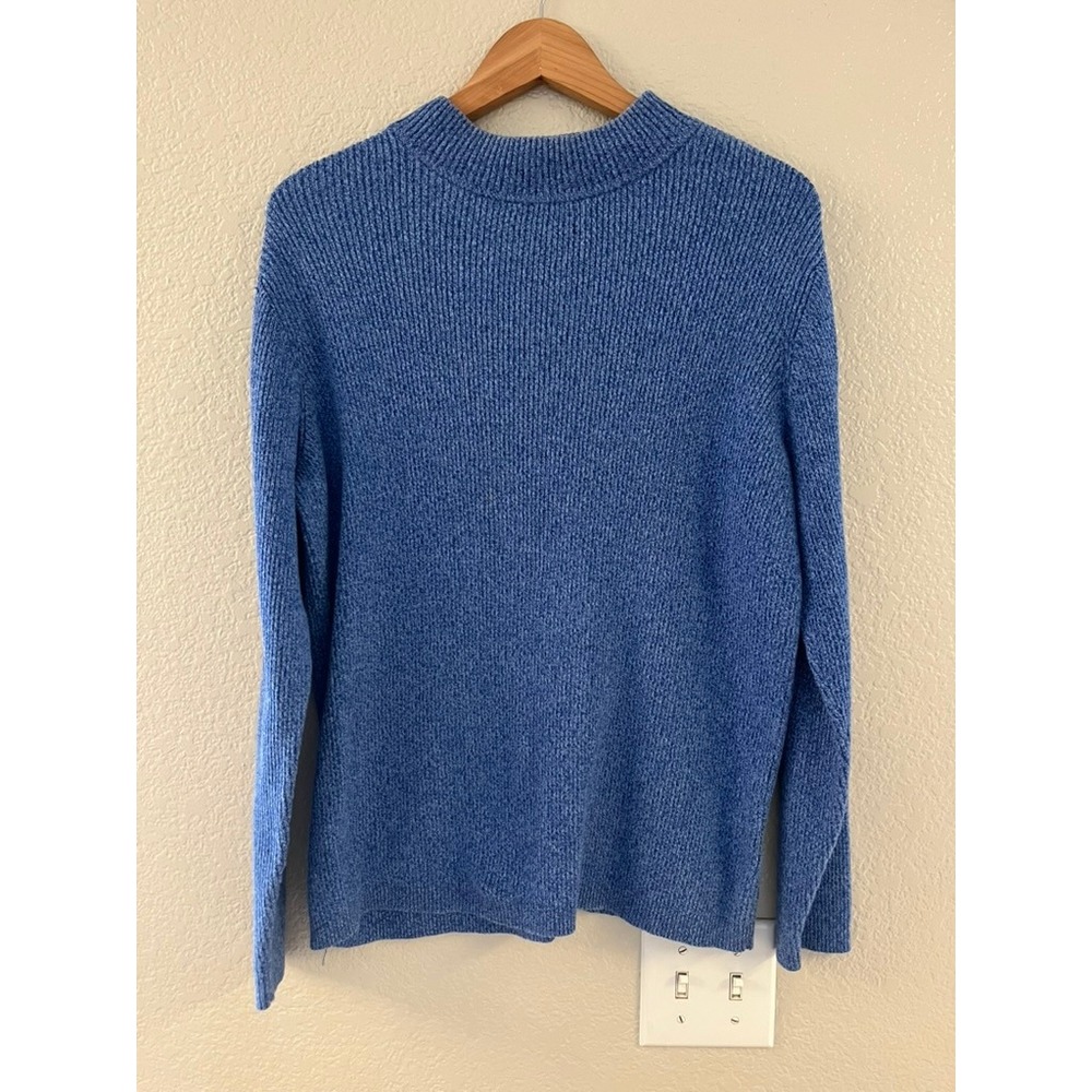 Karen Scott Womens XL Blue Ribbed Mock Neck Cotton Knit Sweater Long‎ Sleeve